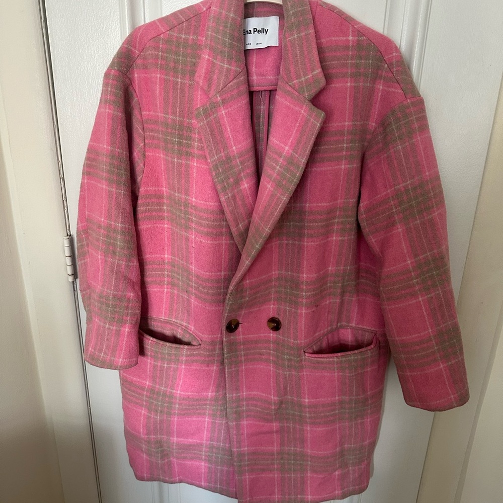 Ena Pelly Pink and Tan Plaid coat